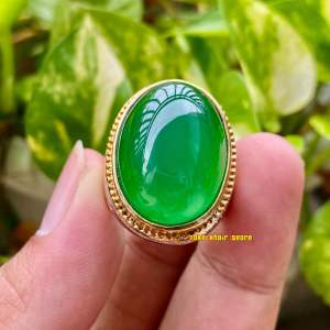 CINCIN BATU AKIK NATURAL Green Chalcedony HQ/Hijau Garut/Bacan HQ Bodyglass Kristal