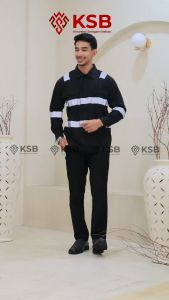 Baju Kemeja Safety Rembo Resleting Lengan Panjang Seragam Kerja Atasan Wearpack Proyek Tambang Warna Hitam - Konveksi Seragam Bekasi