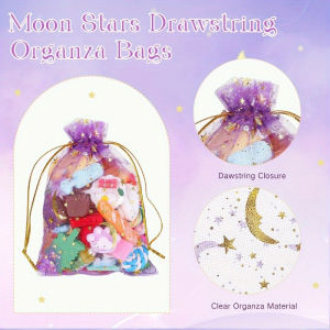 10/50/100Pcs Moon & Stars Drawstring Organza Bags Gold Star Jewelry Gift Pouches for Christmas & Wedding