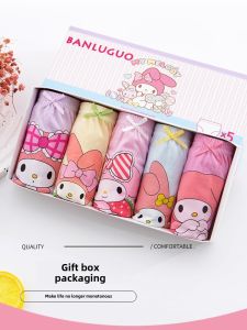 Meileti Girls Cotton Underwear Breathable Antibacterial Cartoon Print Three-Pack Full Cotton Double Layer Boxed Kids Briefs