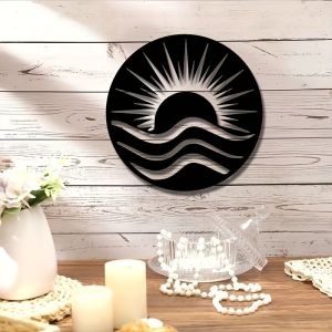 CIFbuy | CIFbuy Wrought Iron Wall Art Sun And Waves Metal Decor Black Forged Home Garden Interior Hanging Ornament