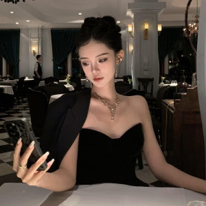 Champagne Color Waterdrop Tassel Flash Diamond Necklace Womens Fashion Jewelry Elegant Choker Necklace Alloy Embedded Artificial Gemstone