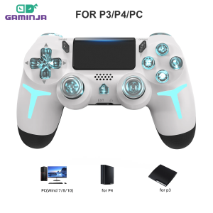 GAMINJA RGB Light Wireless Game Controller For PS4 PS3 Console Computer PC LED Bluetooth Gamepad 6-axis Gyroscope Dual Vibration