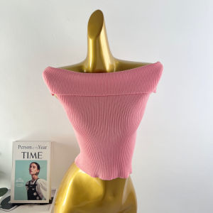 Áo Len Dệt Kim Hở Vai Ngắn Ôm Vừa Vặn Mùa Hè Cho Nữ Phong Cách Mới Giảm Béo Đa Năng Trẻ Trung Áo Thun Cổ Tròn Tay Ngắn