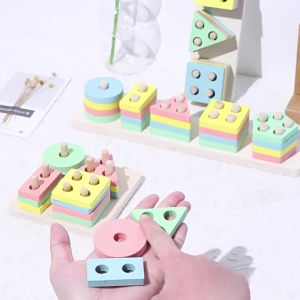 LAKOE Wooden Toys Matching Shape Mainan Kayu Anak Four Pillar Coloum Geometric