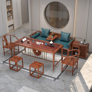 New Chinese Style Solid Wood Uke Gold Elm Han Bed Tea Table Chair Combination Small Apartment Old Elm Luxury Coffee Table Living Room Furniture