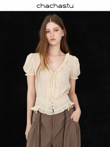 CHACHASTU | Áo Blouse Tay Ngắn có Chi Tiết Trang Trí