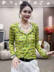 2024 Summer New Arrival Ice Silk Dark Pattern Slimming Printed Silm Sun-Proof All-Matching Work Clothing Hooded T-shirt Female Street Fashion