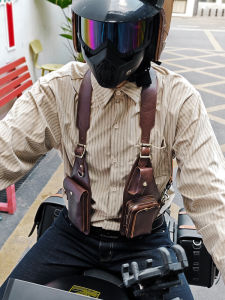 Handmade Leather Motorcycle Bag Mens Chest Bag Vintage Style Underarm Crossbody Bag Soft Casual Pure Color Biker Satchel