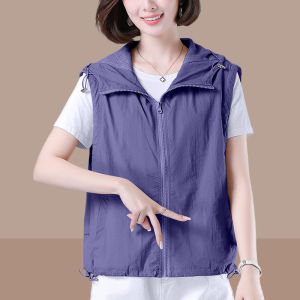 Ladies Hooded Vest Thin Summer Dry Quick Loose Casual Breathable Sleeveless Outerwear Fashionable Versatile Tank Top
