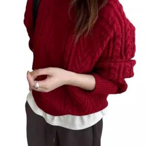 Korean Style round Neck Twist Soft Thickened Short Loose High-End Knitted Sweater Womens Autumn Winter Warm Long Sleeve Base Shirt