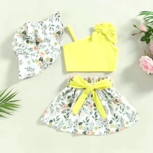 SETELAN ANAK PEREMPUAN BALITA KOREAN STYLE 4IN1 TOP SKIRT BELT TOPI