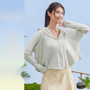 MiiOW | เสื้อคลุมกันแดดผ้าไหมน้ำแข็งสำหรับผู้หญิงในฤดูร้อน เสื้อคลุมกันแดดแบบบางระบายอากาศได้ดี ปกป้องจากแสงแดด แขนยาว ปกปิดคอ