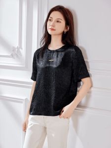 WANGGONGZHU | Fashionable Textured Short Sleeve Womens T-shirt Summer Thin New Style Acetate Loose Top Korean Version Casual Round Neck