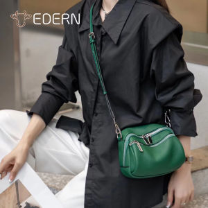 EDERN 2025 ใหม่กระเป๋าสะพายไหล่หนังแท้สำหรับผู้หญิงกระเป๋าแมสเซนเจอร์หนังวัวแฟชั่นย้อนยุคกระเป๋าสะพายข้างหญิงกระเป๋าสลิงกระเป๋าทรงกลมขนาดเล็ก