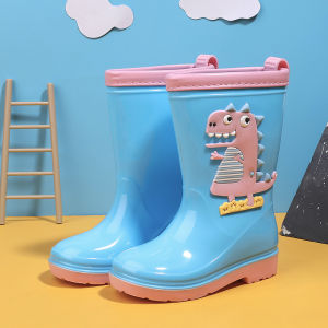 Cute Cartoon Dinosaur Childrens Rain Boots Anti-Slip Cotton Padded Mid-Calf Water Boots Baby Fashion Slip-On Shoes for Boys And Girls