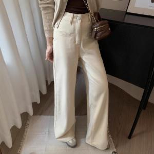 Cherry Blossom Straight Leg Denim Jeans Womens plus Size New Style Slimming Wide Leg Pants Pear Shaped Body Versatile Floor-Length Pants