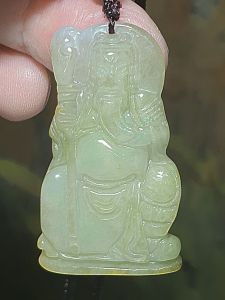 Natural untreated Burma Jade (Type A Jadeite) light greenish yellowish Guan Gong (Guan Yu) pendant (with certificate) [Natural Crystal] 翡翠淡黄绿关公吊坠(带证书)