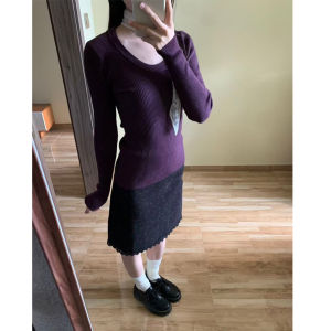 YUEZHONGWEI | Purple V-Neck Knit Top Slim Fit
