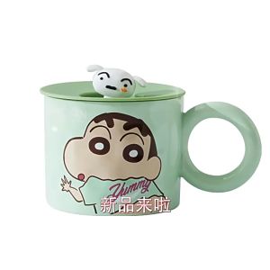 เครยอนชินจัง การ์ตูนสร้างสรรค์ แก้วเซรามิค ถ้วยครัวเรือนพร้อมฝาปิด ถ้วยน้ำร้อนทนทานสูง ถ้วยกาแฟนักเรียน