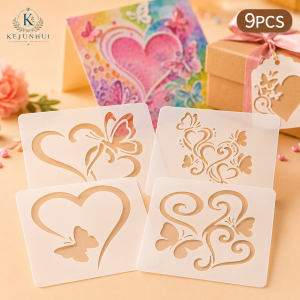 9Pcs 4x4in Heart Butterfly Stencils Reusable PET Stencils for Painting DIY Love Card Craft Templates Wall Wood Fabric Decor