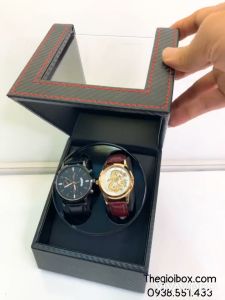 Hộp Đồng Hồ Cơ 2 Xoay Vỏ Da Vân Carbon Nhỏ Gọn Cao Cấp [BH 2 Năm]