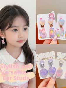 Gradient Color Cartoon Cute No-Piercing Soft Comfort Girls Earrings