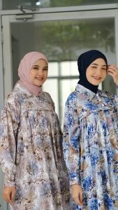 Tulus Signature Midea Dress LD 114 Gamis Maxi Dress Wanita Jumbo Kelly Crinkle Motif Bunga Lengan Panjang Busui Friendly