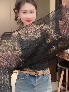 Moran Niche Style Spring and Summer Long Sleeves Bottoming Shirt Fancy Ruched Lace Cut Out Stretch round Neck Bottoming Tops Women