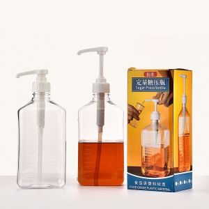 1600ML Syrup Bee Drip Bottle with Hydraulic Pump and Nozzle Kitchen Bar Liquid Container with Scale