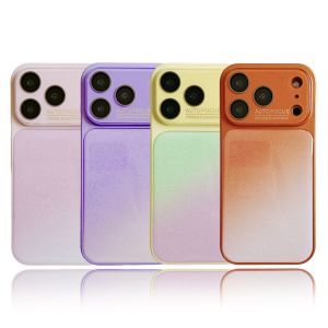 Cute Gradient Glitter Bling iPhone 14 15 16 17 Pro Max Case Large Window Auto Focus Camera Lens Protector Soft Shockproof Phone Cover Pastel Rainbow Drip Glitter Aesthetic Phone Case Trendy Kawaii Phone Accessories For Women