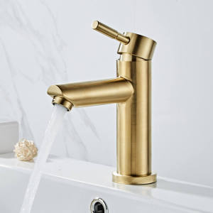 Brushed Gold Stainless Steel Bathroom Faucet SUS304 Modern Deck Mount Basin Mixer Basin Faucet Hot and Cold Water Mixer Tap