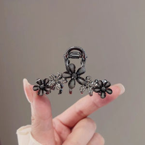 Elegant Black Glass Flower Hair Clip for Women Half Updo Shark Clamp Hair Accessories Stylish Hair Decorations Banana Clip