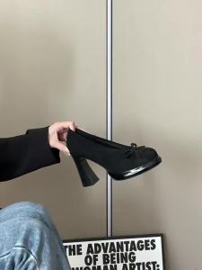 Nữ Vintage Giày Cao Gót Thắt Nơ Đảng Giày Chun Chống Trơn Trượt Mary Janes Da PU Cao Cấp Thời Trang Xuân Thu Giày Dép