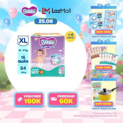 [25-29.08 QUÀ TO] Tã/bỉm quần Bobby 3mm Mega Jumbo Siêu khô thoáng XL84