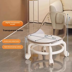 Modern Minimalist Home Furniture Transparent Sliding Chair with Wheels Small Stool Low Stool Silent Living Room Furniture