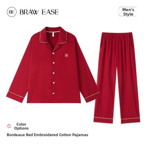 BE | Couples Red Cotton Autumn Sleepwear Sets
