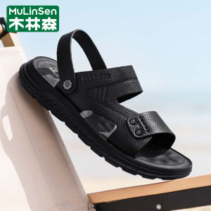 Mens Leather Sandals Summer Outdoor Beach Shoes Anti-Slip Top Layer Cowhide Two-Way Slip-On Flats Casual Flat Heel PU Insole