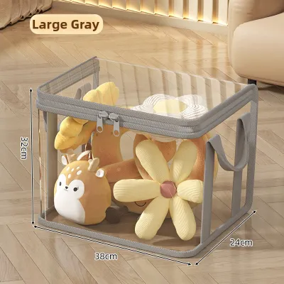 Transparent Large Capacity Plush Toy Storage Bucket Home Use Doll Storage Basket Toy Organizer Rack for Living Room