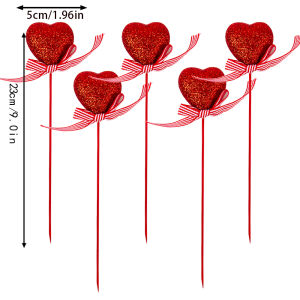 Valentines Day Pink Red Glitter Foam Heart Picks Stick Valentines Day Cake Decor Birthday Party Cake Toppers Wedding Supplies