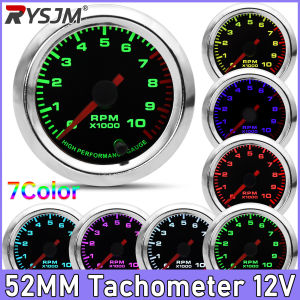 RYSJM | 7 Color Backlight 52mm 0-10000 RPM Tachometer Tacho Gauge Car Pointer Tachometer Meter for 12V 4/6/8 Cylinder Gasoline Car