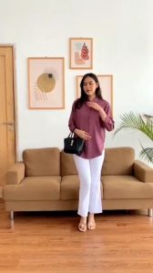 Nhm Kemeja Kerah Shanghai Wanita Polos Polo Linen