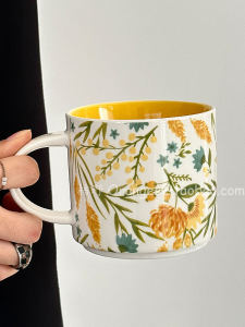 Oranges Limited Spring Gold Sunflower Ceramic Mug Coffee Cup Large-Capacity Water Cup Niche Style Original Gift