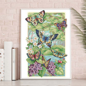 Handmade Simple Modern Cross Stitch Kit Butterfly Forest Non-Full Embroidery Landscape Print Living Room Cotton Fabric