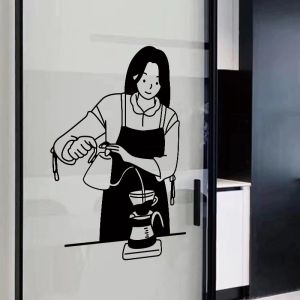 ภาพวาดเส้นทางที่ไม่สมมาตรสำหรับตกแต่งประตูกระจกสไตล์ INS สำหรับเด็กผู้หญิง ร้านกาแฟ ร้านขายนมถั่วเหลือง ตกแต่งผนัง ติดกระดาษติดหน้าต่าง