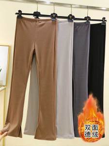 Autumn Winter Womens Casual Pants Flared Double-sided Flocking Velvet Straight Leggings Slimming Long Straight Tube Pants