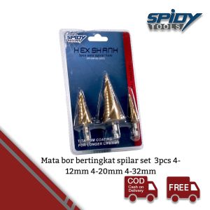 SPIDY Mata Bor Set HSS Bertingkat Pagoda Step Drill isi 3 pcs / biji 4-12mm 4-20mm 4-32mm Kerucut Plat Besi Baja Stainless Aluminium Siku WF Stenlis