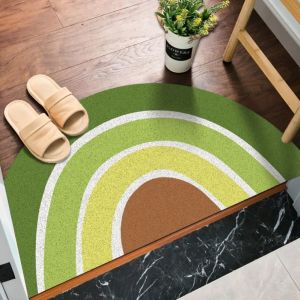 Rainbow Semi-Circular Silk Circle Door Mat Anti-Slip Home Entrance Mat Outdoor Rug Home Decor Mat Plastic No-Weave Fabric