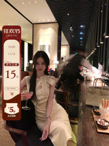 OKMASHOP Summer Slim Fit Long Dress Vest Womens Fashion Waist Cinching Sleeveless Dress Commute Friendly Korean Style