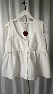 [CÓ LÓT] Cotton thêu sọc Áo babydoll cổ tròn cộc tay cúc gài form basic dễ thương thạnh lịch màu trắng kem COCTOP